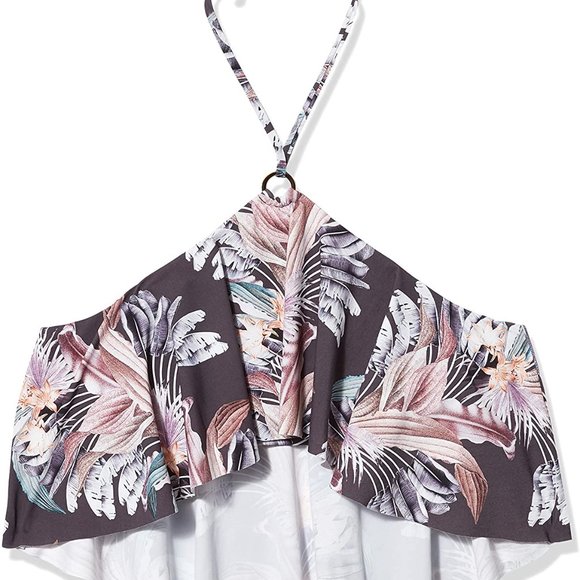 NWT BCBGMAXAZRIA High Neck Ruffle Halter Bra Bikini Swimsuit Top Floral print - Picture 2 of 5